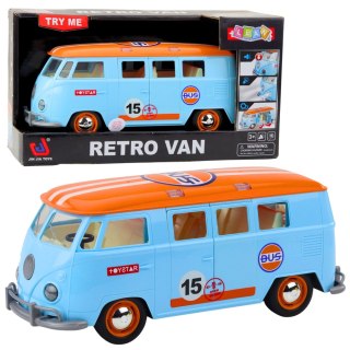 Samochód Retro Van Bus Światła Dźwięki Otwierane Drzwi Niebieski LEAN Toys