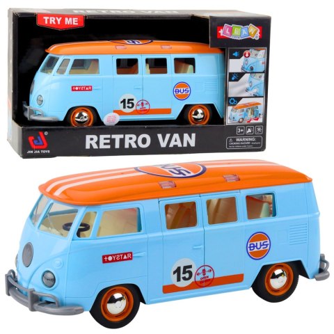 Samochód Retro Van Bus Światła Dźwięki Otwierane Drzwi Niebieski LEAN Toys