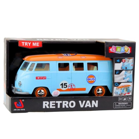 Samochód Retro Van Bus Światła Dźwięki Otwierane Drzwi Niebieski LEAN Toys