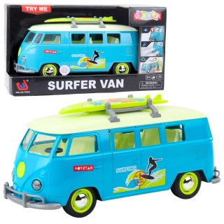 Samochód Surfer Van Bus Deska Surfingowa Światła Dźwięki Turkusowy LEAN Toys