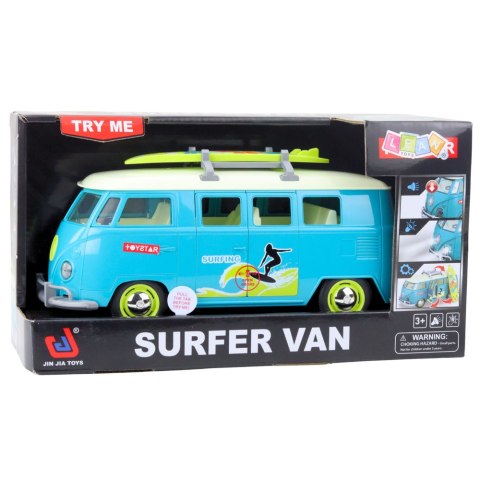Samochód Surfer Van Bus Deska Surfingowa Światła Dźwięki Turkusowy LEAN Toys