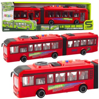 Autobus Przegubowy Otwierane Drzwi Światła Dźwięki Czerwony 1:16 LEAN Toys