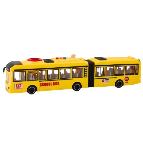 Autobus Przegubowy Szkolny Otwierane Drzwi Światła Dźwięki Żółty 1:16 LEAN Toys