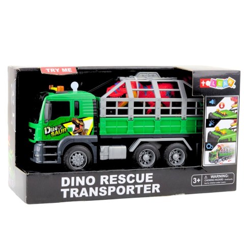 Ciężarówka Transport Dinozaurów Figurka Światła Dźwięki Zielona 1:10 LEAN Toys