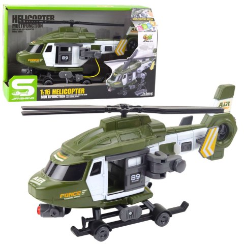 Helikopter Wojskowy Militarny Hak Nosze Światła Dźwięki Khaki 1:16 LEAN Toys