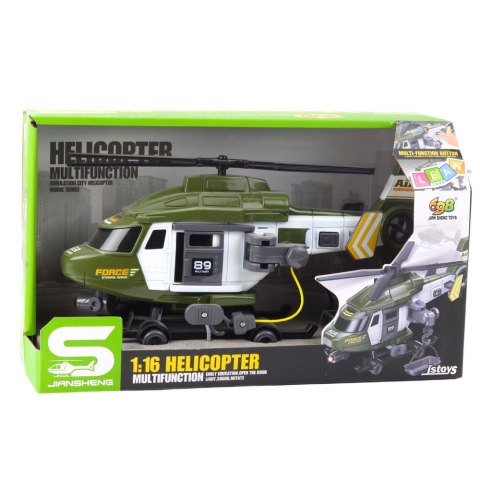 Helikopter Wojskowy Militarny Hak Nosze Światła Dźwięki Khaki 1:16 LEAN Toys