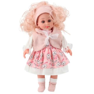 Lalka Sweet Angel W Różowej Sukience W Kwiatki Bezrękawnik Opaska 36cm LEAN Toys