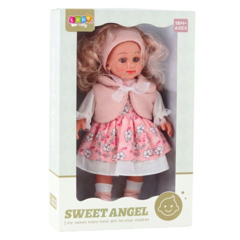Lalka Sweet Angel W Różowej Sukience W Kwiatki Bezrękawnik Opaska 36cm LEAN Toys