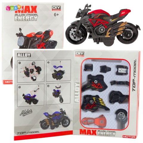 Motocykl Do Składania Skręcania Metal 1:14 DIY Czarno-Czerwony LEAN Toys