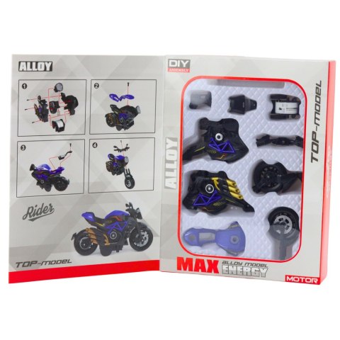 Motocykl Do Składania Skręcania Metal 1:14 DIY Czarno-Niebieski LEAN Toys