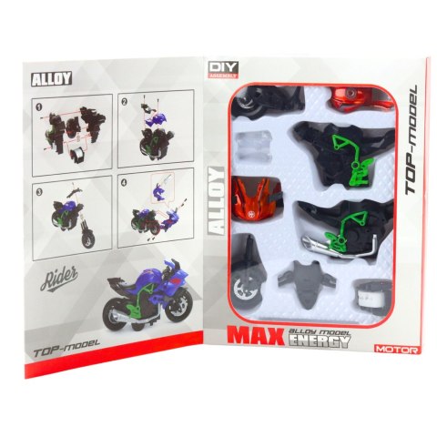 Motocykl Do Składania Skręcania Metal 1:14 DIY Pomarańczowo-Zielony LEAN Toys