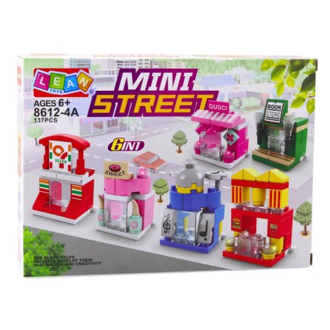 Klocki Konstrukcyjne Mini Street 6w1 Miasteczko Sklepy Budynki 137 el. LEAN Toys