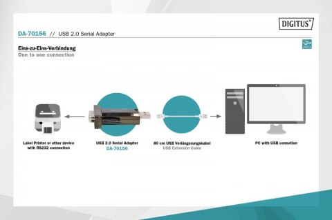 Konwerter/Adapter USB 2.0 do RS232 (DB9) z kablem USB A M/Ż 80cm Digitus