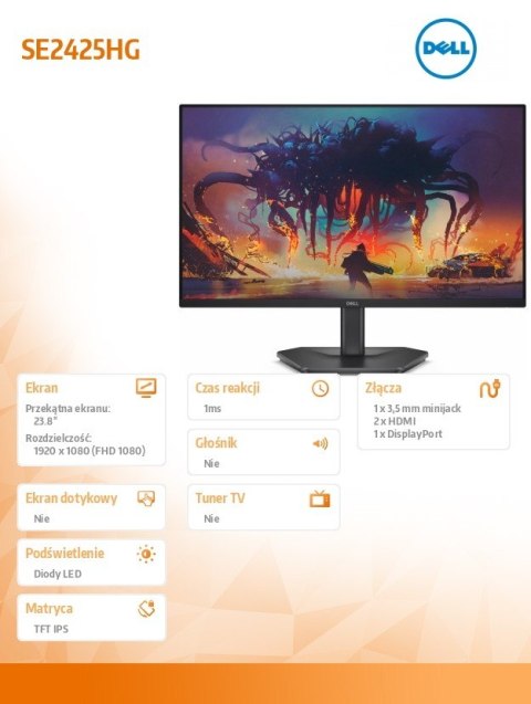 Monitor SE2425HG 23.8 AMD FreeSync Premium 200Hz Full HD (1920x1080)/16:9/2xHDMI/DP/3Y AES&PPE Dell