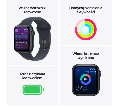 Watch SE 3 GPS koperta 44 mm z aluminium w kolorze księżycowej poświaty, pasek sportowy w kolorze księżycowej poświaty - rozmiar Apple