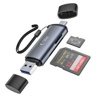 Czytnik kart pamięci SD / micro SD ze złączami USB-C / USB-A - szary Tech-Protect
