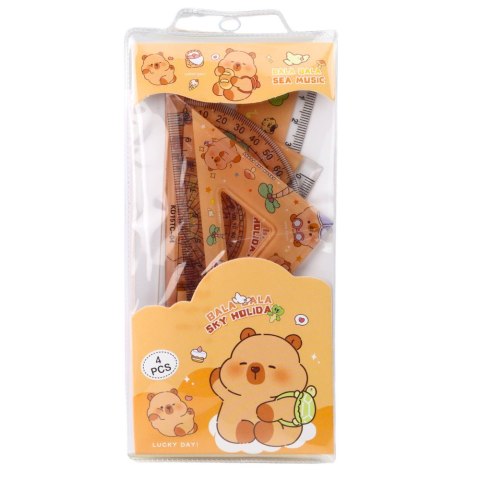 Zestaw Przybory Geometryczne Kapibara Linijka Kątomierz Ekierki 4el LEAN