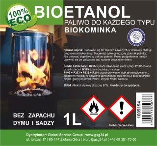 Bioalkohol bioetanol BIO paliwo do biokominka 1L GSG24
