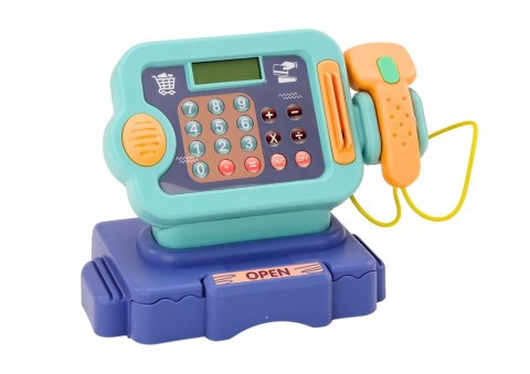 Kasa Fiskalna Nauka Liczenia Monety Koszyk Światła Dźwięki Niebieska LEAN Toys