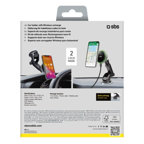 Uchwyt na smartfona teleskopowy z ładowarką bezprzewodową MagSafe na szybę i deskę - czarny SBS