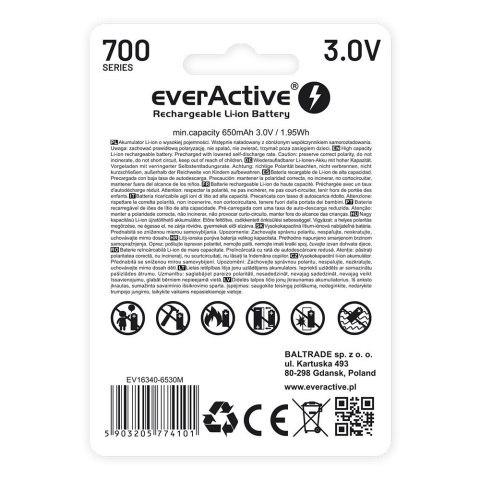 Akumulator 16340 3V Li-ion 700 mAh micro USB EverActive
