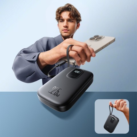 Powerbank 10000mAh z wbudowanym kablem 22.5W USB-C 0.25 cm - czarny JOYROOM
