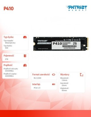 Dysk SSD 2TB P410 PCIe M.2 Gen4 x4 NVMe 1.4 2280 5000/4500MB/s Patriot