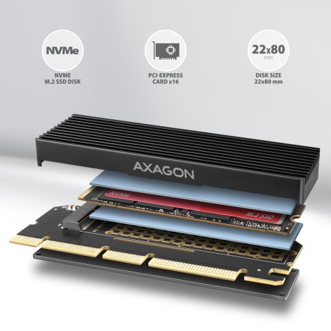PCEM2-XS Adapter wewnętrzny PCIe x16, M.2 NVMe, chłodnica AXAGON
