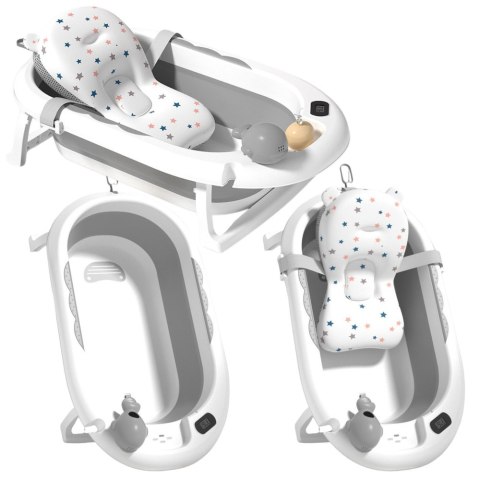 Wanienka Z Termometrem Dla Niemowląt Składana Materac W Gwiazdki Szara LEAN