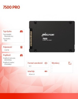 Dysk SSD 7500PRO 1920GB NVMe U.3 15mm Single pack Micron