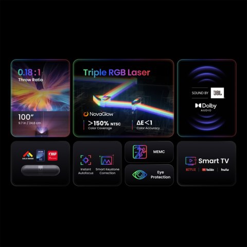 Projektor multimedialny laserowy RGB FullHD 1080p z głośnikami JBL WiFi BT K300s - czarny Yaber