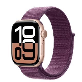 Watch Series 10 GPS, koperta 42 mm z aluminium w kolorze różowego złota z opaską sportową w kolorze dojrzałej śliwki Apple