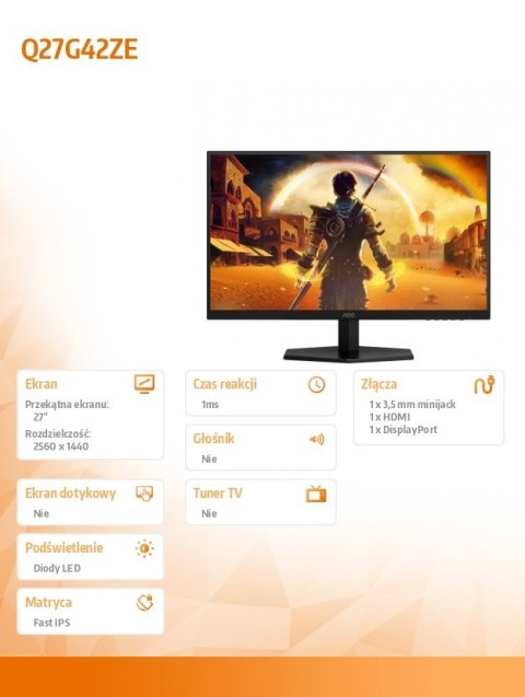 Monitor Q27G42ZE 27 cali Fast IPS 240Hz HDMI DP AOC