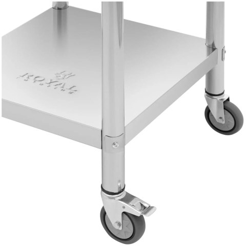 Stół blat roboczy na kółkach z rantem 2 poziomy 60 x 60 cm STAL do 120 kg Royal Catering