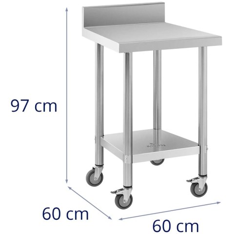 Stół blat roboczy na kółkach z rantem 2 poziomy 60 x 60 cm STAL do 120 kg Royal Catering
