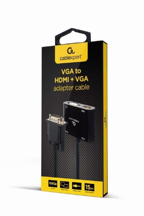 Konwerter sygnału VGA do HDMI + VGA czarny, 15 cm Gembird