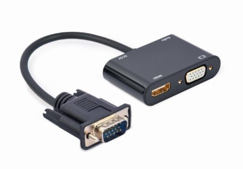 Konwerter sygnału VGA do HDMI + VGA czarny, 15 cm Gembird