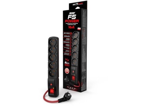 Listwa zasilająca F5 Power 10m 16A (5 gniazd) czarna Acar