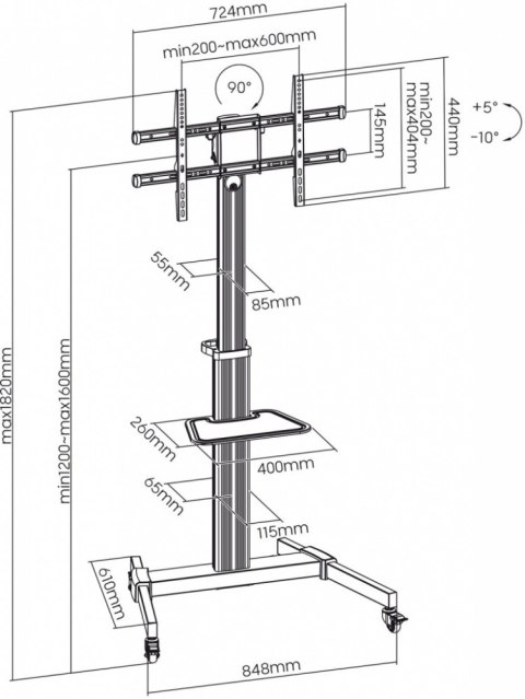Mobilny stojak + uchwyt do TV 37-86 cali 50kg S-11AL VESA600x400 ART