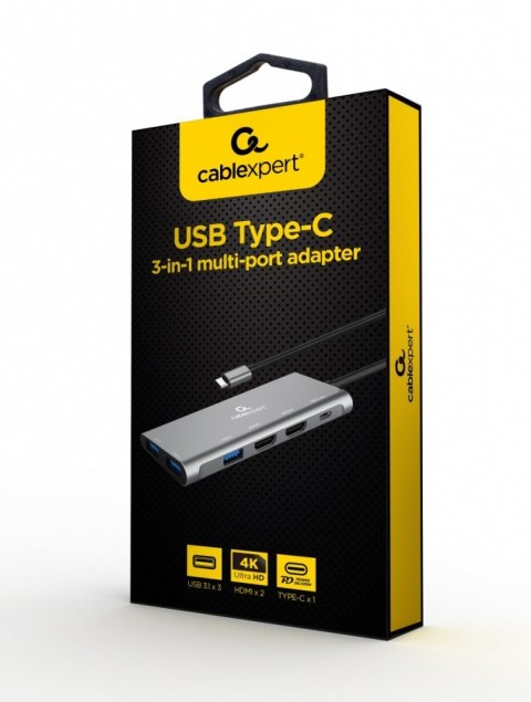 Adapter USB-C Hub USB-C PD HDMI x2 USB 3.0x3 Gembird