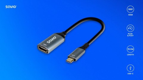 Adapter USB-C (M) - HDMI (F), 4K, 60Hz, aluminium, AK-78 Savio