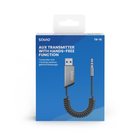 Adapter transmiter AUX z bluetooth 5.3, funkcja zestawu głośnomówiącego, TR-16 Savio