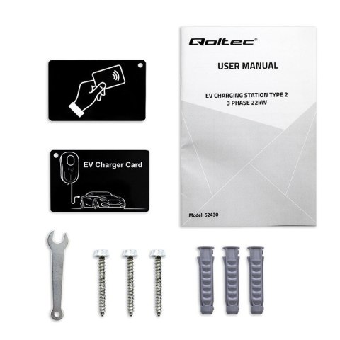 Stacja ładowania EV 2w1 Typ2 | 22kW | Wi-Fi | TUYA | LCD | RFID |3 fazy | Wallbox | 5m Qoltec