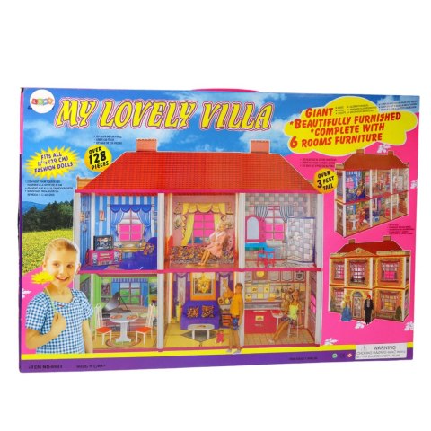 Willa Duży Domek Dla Lalek 6 Pokoi Meble Akcesoria 128 el. LEAN Toys