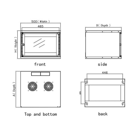 Szafka wisząca ECO 19cali 6U/450mm szklane drzwi zmontowana czarna Techly