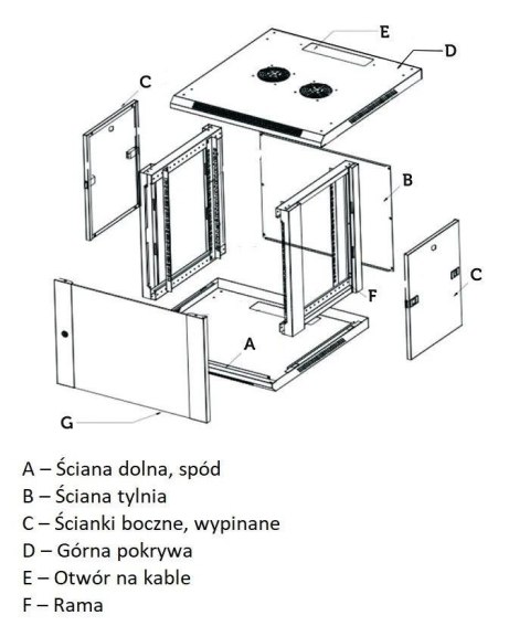 Szafka wisząca rack 4U 600x600 szara szklane drzwi Extralink