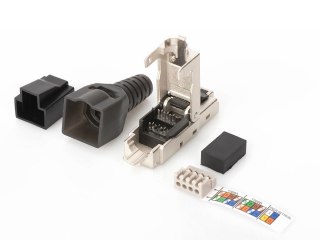 Wtyk modularny RJ45 kat.6A, PoE+, 10GbE, STP, ekranowany, metalowy, beznarzędziowy, AWG 27-22, zaślepka Digitus