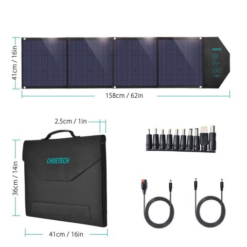 Duża ładowarka solarna 80W rozkładana DC USB C 2xUSB PD QC czarna CHOETECH