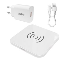 Ładowarka bezprzewodowa Qi telefon słuchawki ładowarka sieciowa EU kabel USB - microUSB 1.2m ZESTAW biały CHOETECH