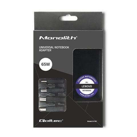 Zasilacz specjalizowany do Lenovo | 65W | 4 wtyczki |+kabel zasilający Qoltec